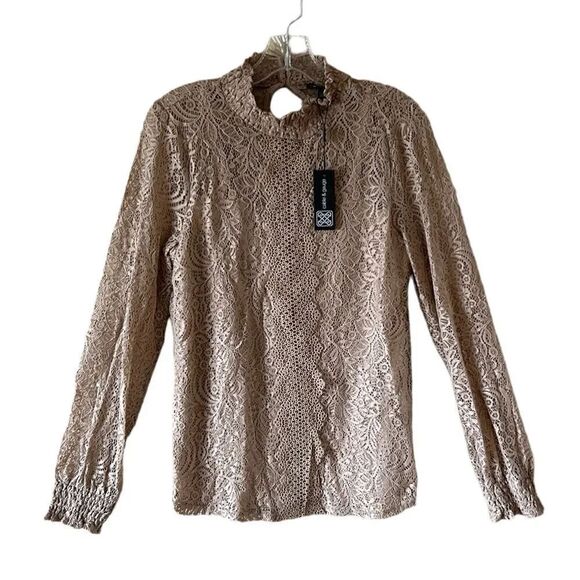 Cable & Gauge Tops - NEW Cable & Gauge Tan Lace Shirt